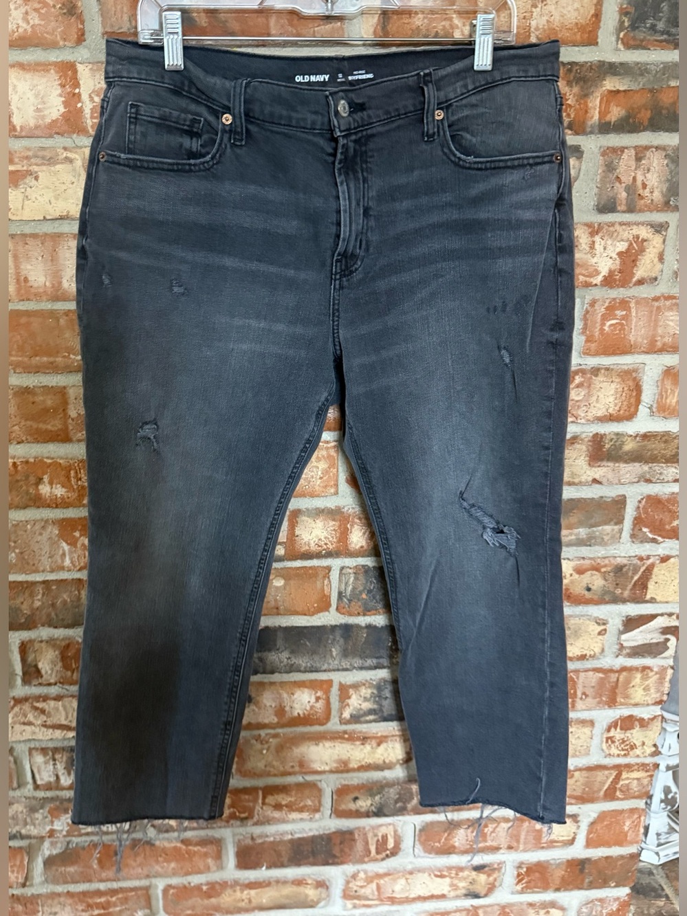 Old Navy Black Washed Boyfriend Jeans with Distressed Accents